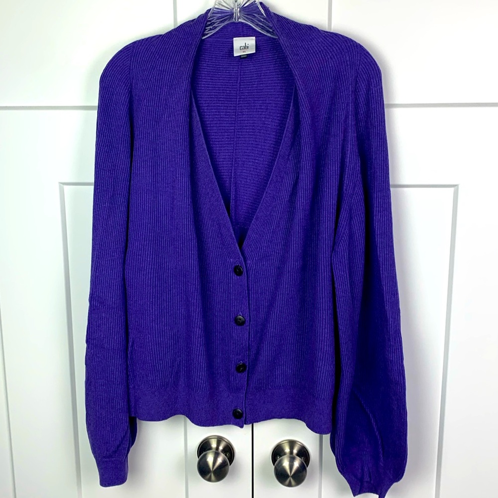 Cabi XL Sunday Cardigan 5834 Purple Balloon Sleeve Button Down V Neck